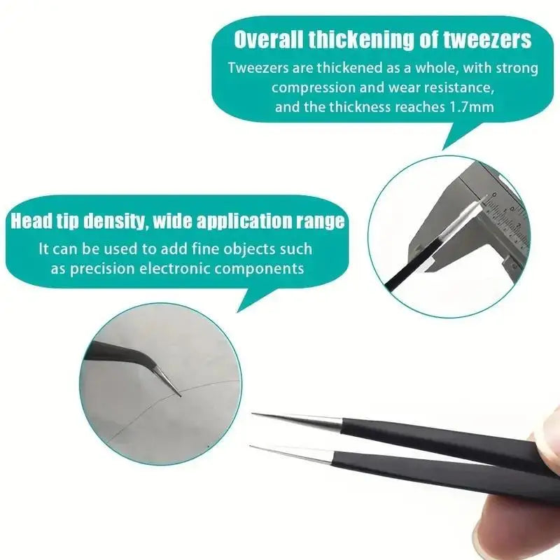 6pcs Precision Tweezers Set – ESD Anti-Static Stainless Steel Long Tweezers for Electronics Repair, Eyelash Extension, Craft & Lab Work