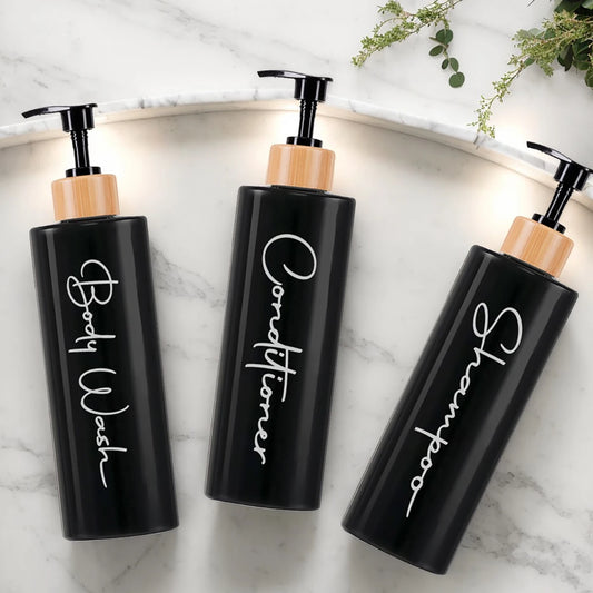 3pcs Shampoo and Conditioner Dispenser Set Empty Refillable Shower Room Shampoo Bottle Bathroom Soap Pump Bottles with Labels