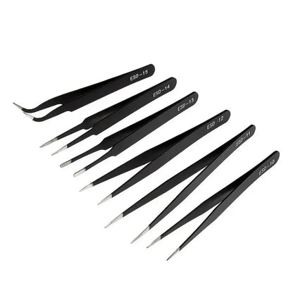 6pcs Precision Tweezers Set – ESD Anti-Static Stainless Steel Long Tweezers for Electronics Repair, Eyelash Extension, Craft & Lab Work